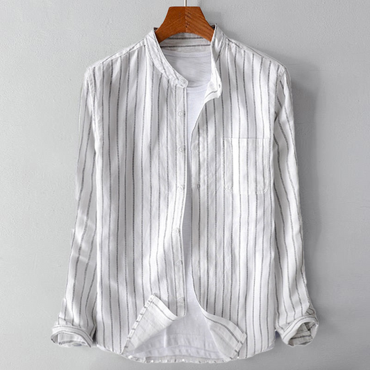 Leo Relaxed Fit Band Collar Shirt | Striped Hip-Length Shirt