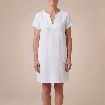Isla Relaxed Fit Dress | V-Neck Split Neck Knee-Length Dress