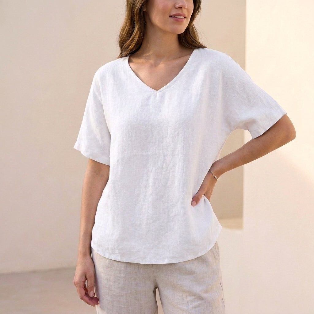 Isla Loose Fit Blouse | V-Neck Short Sleeve Blouse