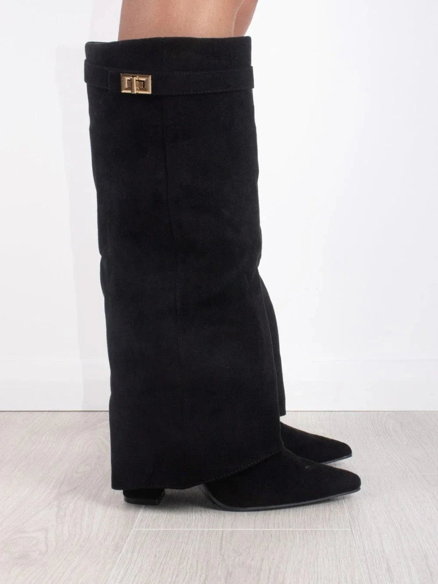 Francesca Structured Fit Thigh-High Boots | Buckle Detail Pointed Toe Boots
