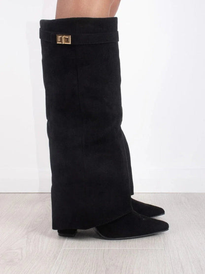 Francesca Structured Fit Thigh-High Boots | Buckle Detail Pointed Toe Boots