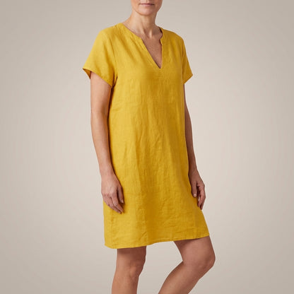 Isla Relaxed Fit Dress | V-Neck Split Neck Knee-Length Dress
